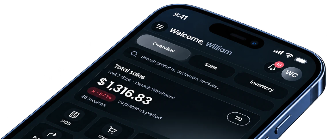 The ArmPOS dashboard on a phone