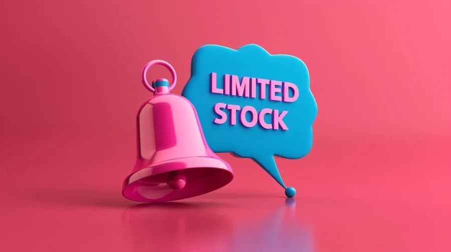 A pink bell beside a speech bubble reading Limited stock, the idea behind a low-stock alert